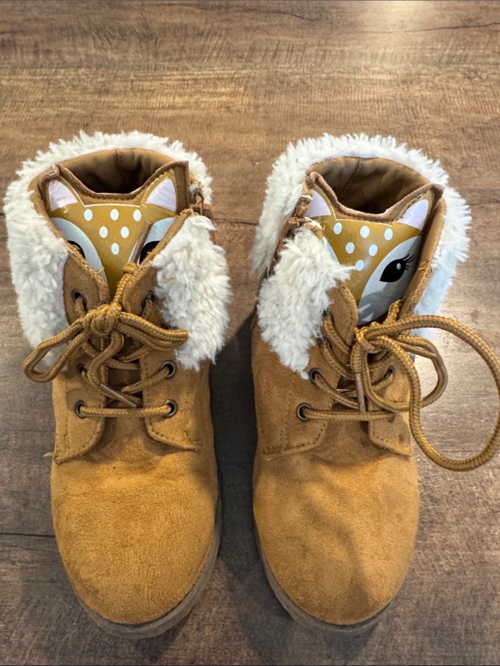 Fab Kids Girls Tan Deer Faux Fur Ankle Boots Size 1